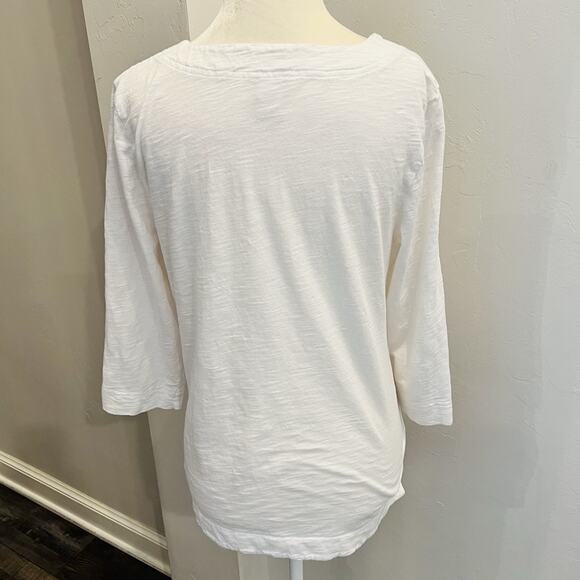 Chicos Women’s Size 1 (M) White V Neck 3/4 Sleeve Shirt High Low Hem (A0131) - Picture 4 of 6